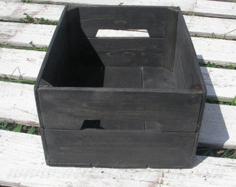 Black Wood Crate Urban Loft Decor Modern Industrial Storage Rustic Primitive Folk Art Custom Finish Wooden Bin Box Onyx Black