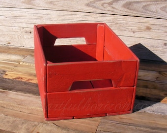 Painted Wood Crate Farmhouse Decor Storage Bin Red Painted Crate Primitive Folk Art Rustic Custom Finish Paint Wooden Box Tote