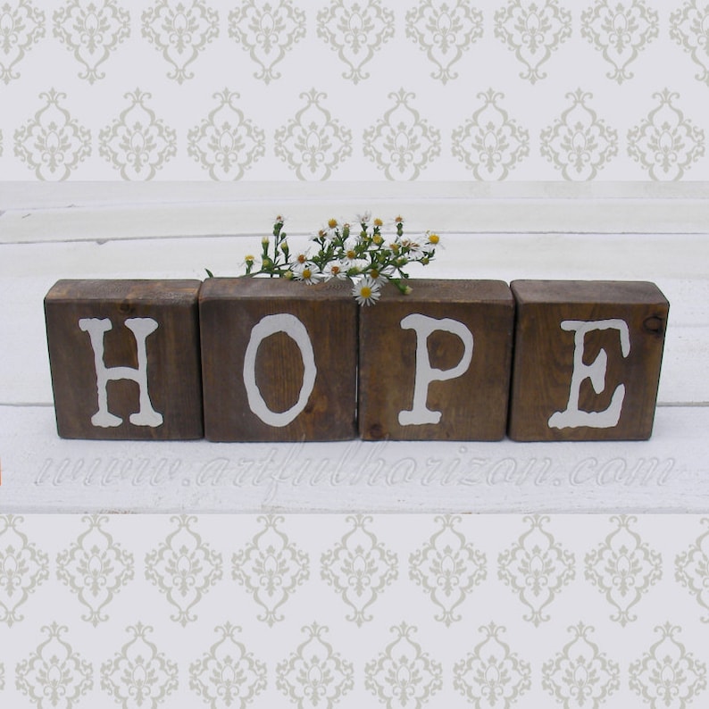 Rustic Modern Wood Block Letters Farmhouse Decor Wooden Hope Etsy