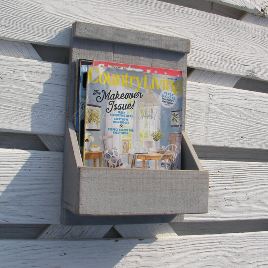 Primitive Folk Art Gray Magazine Rack Wall Box Custom Color Modern ...
