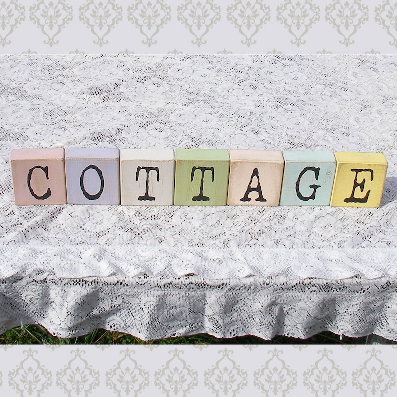 Painted Wood Block Letters Cottage Chic Home Decor Wooden Shabby Chic Colors Name Rustic Weathered Distressed Spell Alphabet image 1