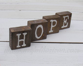 Rustic Modern Wood Block Letters Farmhouse Decor Wooden Hope Sign Blocks Customizable Rustic Wood Stained Decor