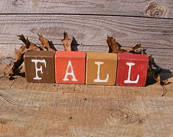 Painted Wood Block Letters Farmhouse Decor Tiered Tray Wooden Fall Colors Name Rustic Weathered Distressed Wooden Decor Fall Shelf Sitter