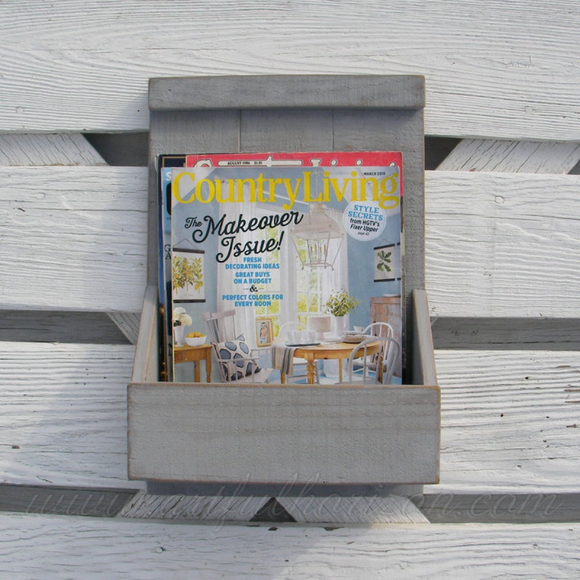 Primitive Folk Art Gray Magazine Rack Wall Box Custom Color Modern ...