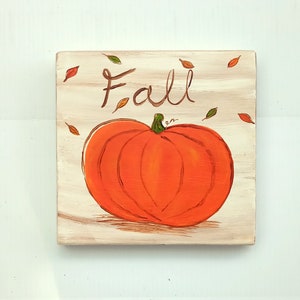 Original Pumpkin Painting Fall Sign Farmhouse Autumn Décor Primitive Folk Art Orange Earth Tones Country Rustic Home Décor Neutral Autumn