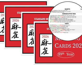 2026 Edition Mahjong Scorecards — 4-Pack Large-Print Mahjong Rules Cards