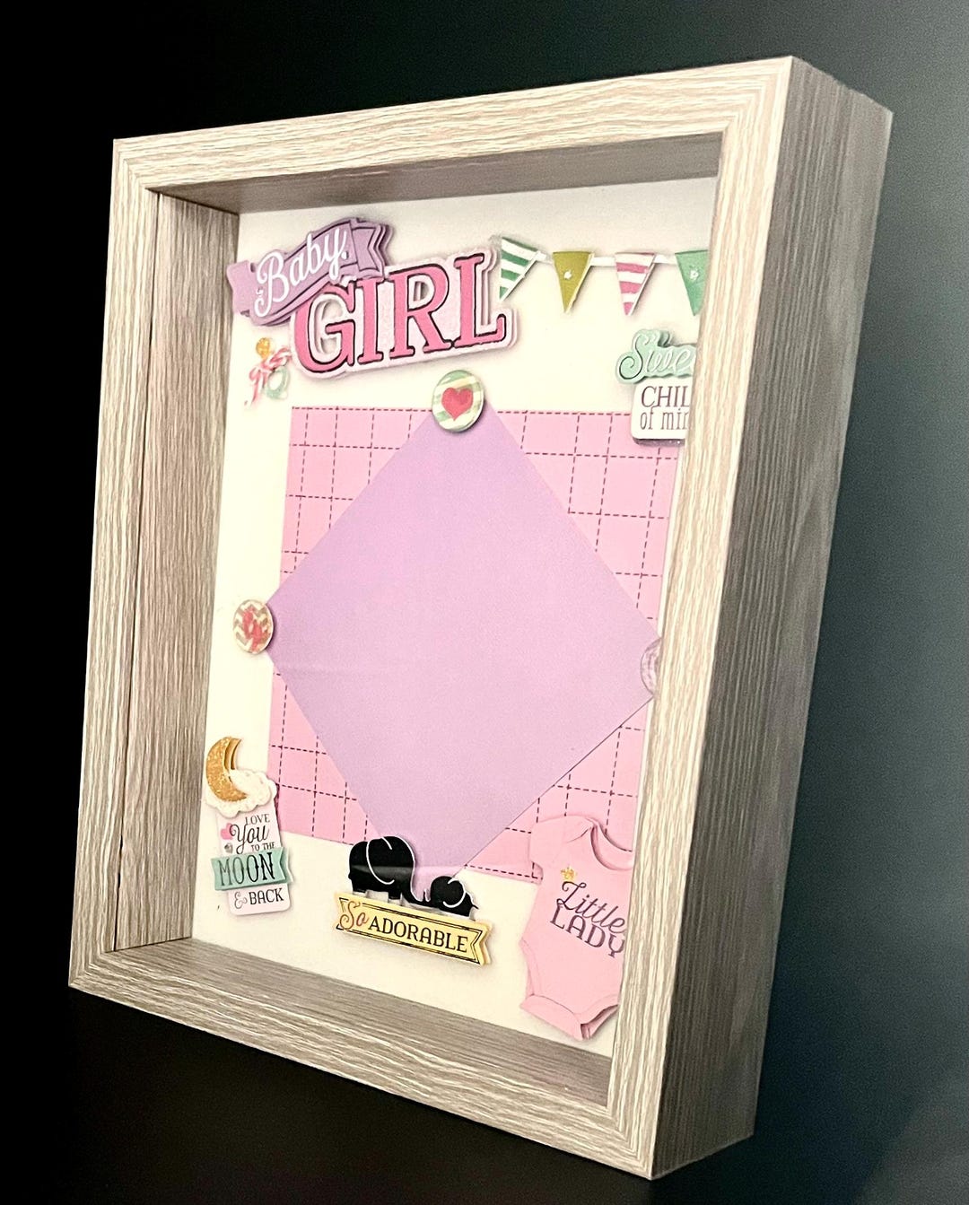 Decorated Baby Girl Shadow Box | Ready Made With Mat to Display Photo ...