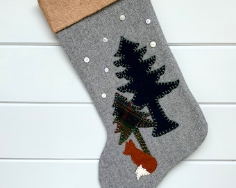 Personalized Christmas Stocking, Rustic Christmas Stocking, Christmas Fox Stocking, Family Christmas Stockings, Woodland Fox Stocking