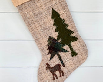 Personalized Christmas Stocking, Family Stockings, Cabin Christmas Stocking, Woodland Deer Stocking, Rustic Christmas Stocking,Deer Stocking