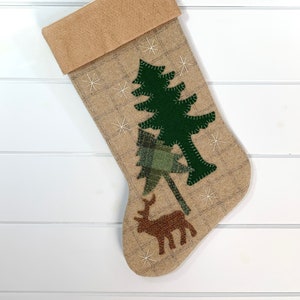 Personalized Christmas Stocking, Family Christmas Stockings, Rustic Christmas Stocking, Woodland Elk Stocking, Elk Christmas, Cabin Stocking image 1