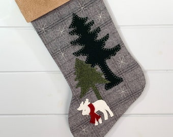 Personalized Christmas Stocking, Rustic Christmas Stocking, Family Christmas Stocking, Moose Christmas, Winter Moose Stocking