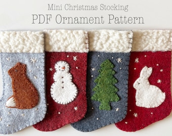 Felt Ornament Pattern, Mini Christmas Stocking Ornament Pattern, Felt Christmas Ornament Pattern Holiday DIY, Christmas DIY Christmas Crafts