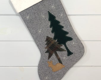 Personalized Christmas Stocking, Rustic Stocking, Cabin Christmas Stocking, Woodland Fawn Stocking, Rustic Christmas Stocking, Baby Deer