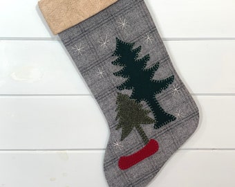 Personalized Christmas Stocking, Rustic Christmas Stocking, Woodland Christmas Stocking, Cabin Christmas Stocking, Woodland Canoe Stocking