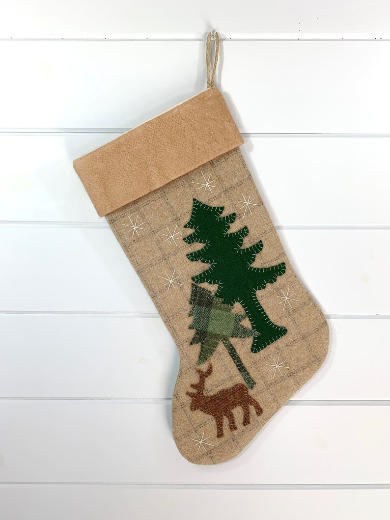 Personalized Christmas Stocking, Family Christmas Stockings, Rustic Christmas Stocking, Woodland Elk Stocking, Elk Christmas, Cabin Stocking image 1