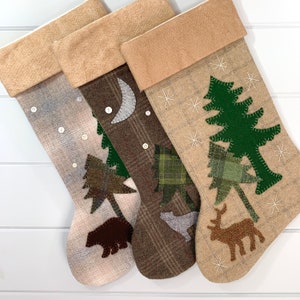 Personalized Christmas Stocking, Rustic Christmas Stocking, Cabin Stocking, Dog Stocking, Woodland Christmas Stocking, Paw Print Stocking image 7