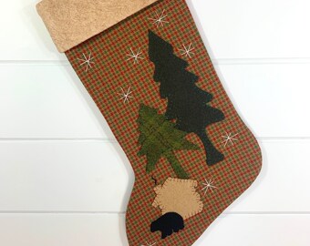 Personalized Christmas Stocking, Rustic Christmas Stocking, Cabin Christmas, Woodland Stocking, Bear Christmas Stocking, Woodland Christmas