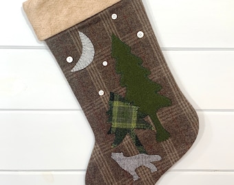 Personalized Christmas Stocking, Rustic Christmas Stocking, Cabin Stocking, Wolf Stocking, Family Christmas Stocking, Christmas Decorations