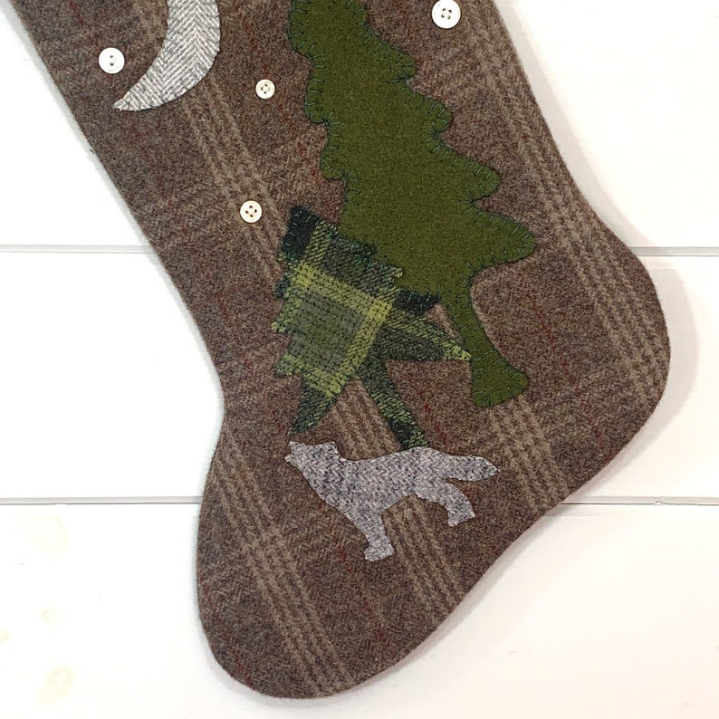 Personalized Christmas Stocking, Rustic Christmas Stocking, Cabin Stocking, Dog Stocking, Woodland Christmas Stocking, Paw Print Stocking image 4
