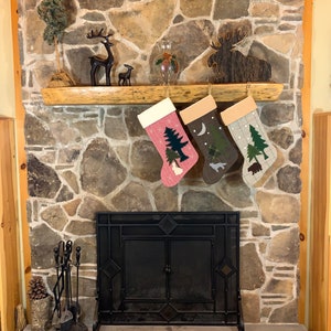 Personalized Christmas Stocking, Rustic Christmas Stocking, Cabin Stocking, Dog Stocking, Woodland Christmas Stocking, Paw Print Stocking image 9