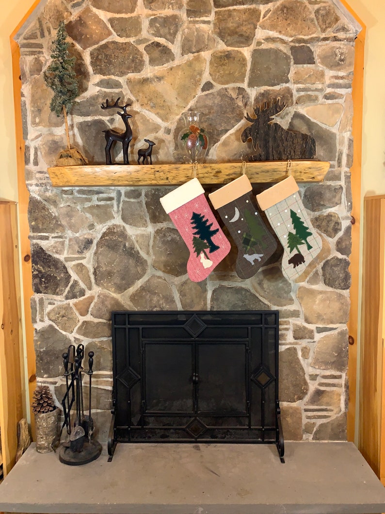 Personalized Christmas Stocking, Rustic Christmas Stocking, Cabin Stocking, Dog Stocking, Woodland Christmas Stocking, Paw Print Stocking image 9