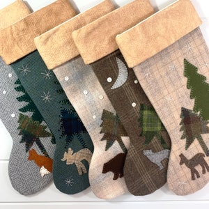 Personalized Christmas Stocking, Rustic Christmas Stocking, Cabin Stocking, Dog Stocking, Woodland Christmas Stocking, Paw Print Stocking image 8