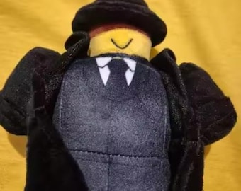 Peluche de traje misterioso – Peluche de personaje con abrigo negro – Muñeco kawaii de rostro minimalista – Regalo único y decoración de escritorio 20 cm
