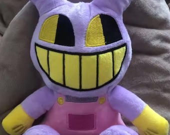 Purple Smiley Bunny Plush - Creepy Stuffed Animal  Gamer Room Decor  25cm