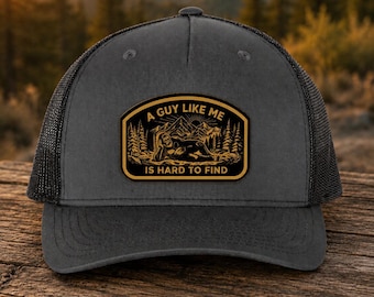 Richardson 112FP Trucker Hat | Laser Engraved Leatherette Patch, Bigfoot Design