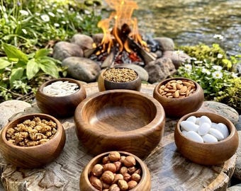 7-Piece Walnut Serving Bowl Set | Rustic Handmade Nut Dishes, Personalized Wood Gift