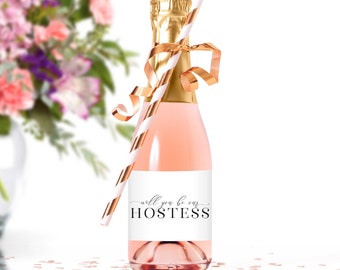 Will You Be Our Hostess Labels for Mini Champagne Bottles - Printed Labels for Hostess Proposal or Bridal Shower - Champagne Splits