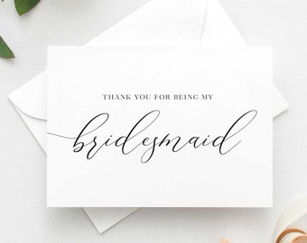 Bridesmaid Thank You Card Thank You For Being My Bridesmaid Cards for Weddings Bridal Party Thank You Cards