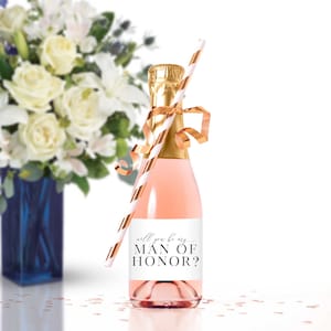 Mini Champagne Bottle Labels for Man of Honor and Bridesman Will You Be My Man of Honor & Will You Be My Bridesman Invitation Printed Labels