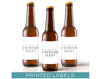 Will You Be My Groomsman & Will You Be My Best Man Printed Labels - Beer Bottle Labels for Groomsmen and Best Man Invitation Proposal