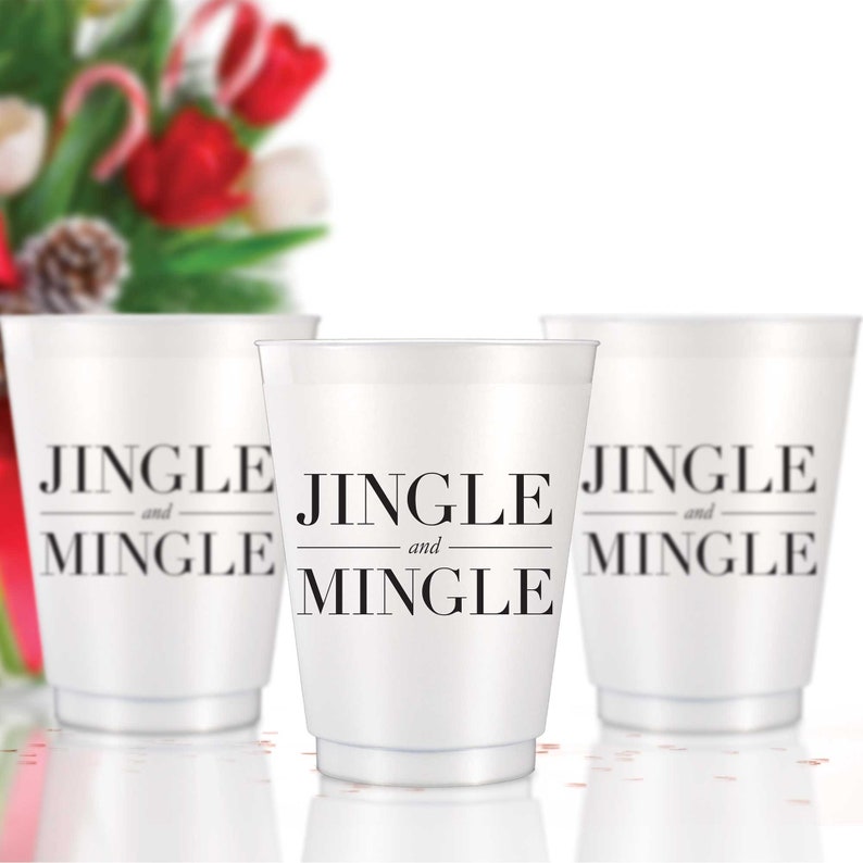 Set of 10 Christmas Cups Shatterproof Plastic 16 oz Gift Wrapped and the Perfect Party Cup Size Jingle and Mingle Cups