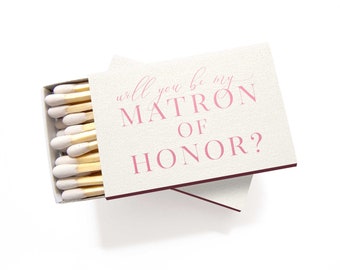 Will You Be My Matron of Honor Matchbox Ivory Pink Matron of Honor Proposal Matches Will You Be My Matron of Honor Gift