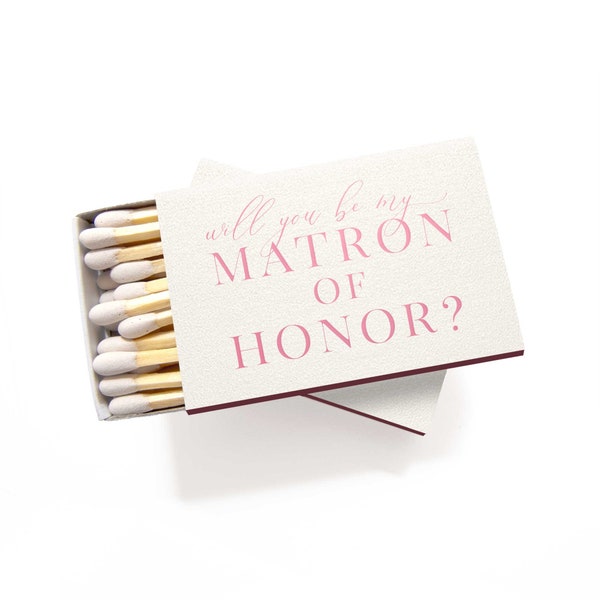 Will You Be My Matron of Honor Matchbox Ivory Pink Matron of Honor Proposal Matches Will You Be My Matron of Honor Gift