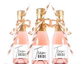 Team Bride Labels for Mini Champagne Bottles - Printed Labels for Bridal Showers or Bachelorette Party favors for Champagne Splits