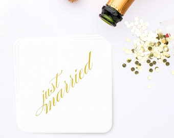 Just Married Coasters Wedding Drink Coasters Wedding Reception Coasters Wedding Bar Drink Coasters Etsy Registry