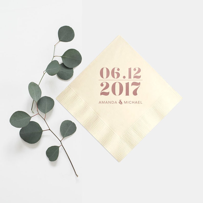 Foil Stamped Personalized Cocktail Napkin Ampersand Party Favors Bridal Shower Rehearsal Custom Wedding Napkins with your Names and Date