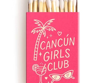 Cajas de cerillas personalizadas para despedida de soltera en Cancún - Recuerdos de viaje a la playa del Club de Chicas de Cancún