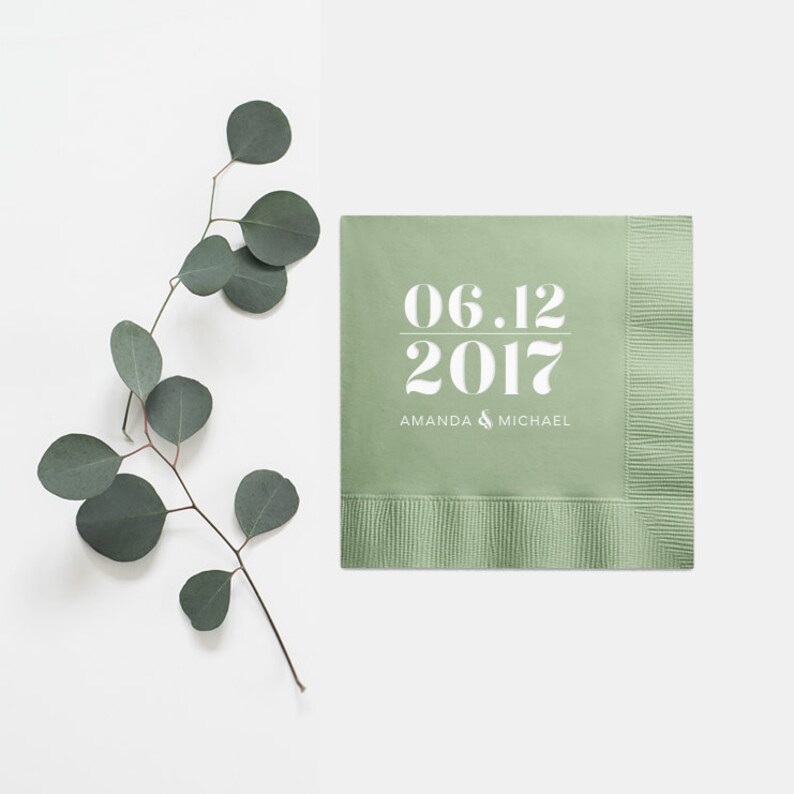 Foil Stamped Personalized Cocktail Napkin Ampersand Party Favors Bridal Shower Rehearsal Custom Wedding Napkins with your Names and Date