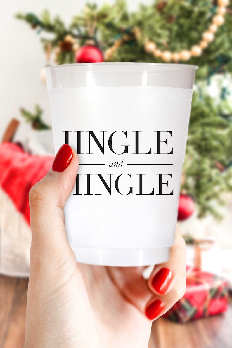 Set of 10 Christmas Cups Shatterproof Plastic 16 oz Gift Wrapped and the Perfect Party Cup Size Jingle and Mingle Cups