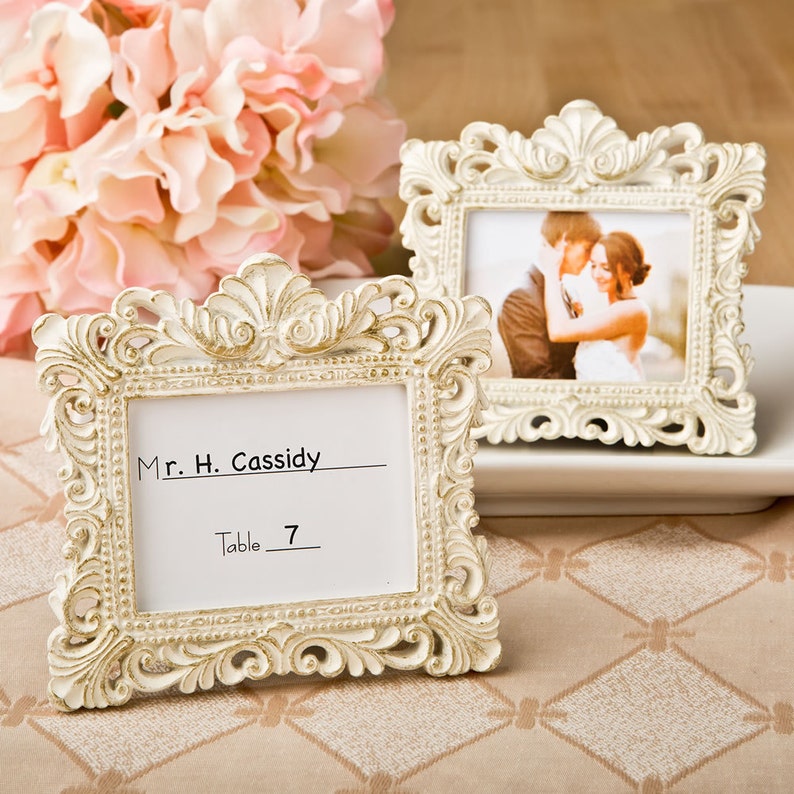 Wedding Favors Party Favor Bridal Shower Small Ivory and Gold Picture Frame for Escort Cards Place Card Holder Frames Set of 5