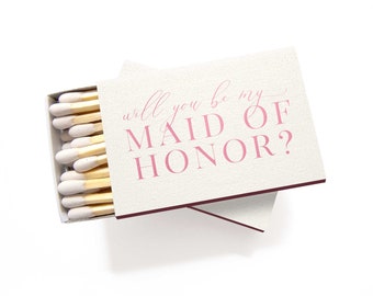 Will You Be My Maid of Honor Matches Maid of Honor Proposal Gift Matchboxes Pink Maid of Honor Gift Proposal