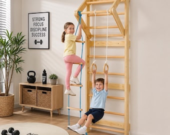 Solid Wood Swedish Wall Ladder | 4-in-1 Kids Adults Indoor Climbing Gym