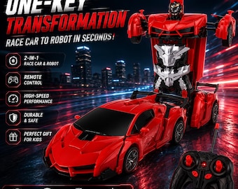 Transforming RC Car Robot: One-Button Change, 360 Stunts, LED Lights