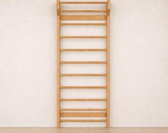 Solid Wood Swedish Ladder – Wall Mounted Pull-Up Bar for Home Gym Fitness