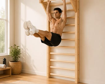 Wooden Stall Bars with Pull-Up Station | Swedish Ladder for Home Gym