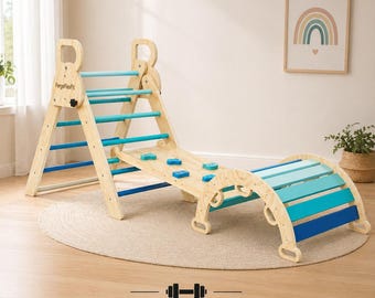 Wooden Climbing Ladder for Toddlers | Montessori Indoor Play Gym | Climber with Ramp & Arch